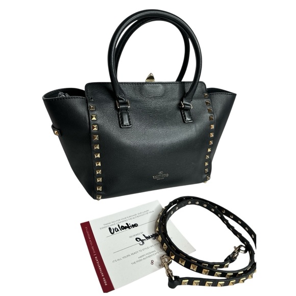 VALENTINO GARAVANI Grained Calfskin Small Rockstud Tote Black ~Authentic - Picture 5 of 14